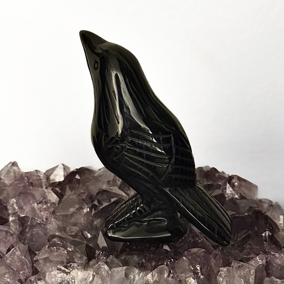 NEW AAA Premium Black Obsidian Crystal Crow Carving - Picture 3 of 3